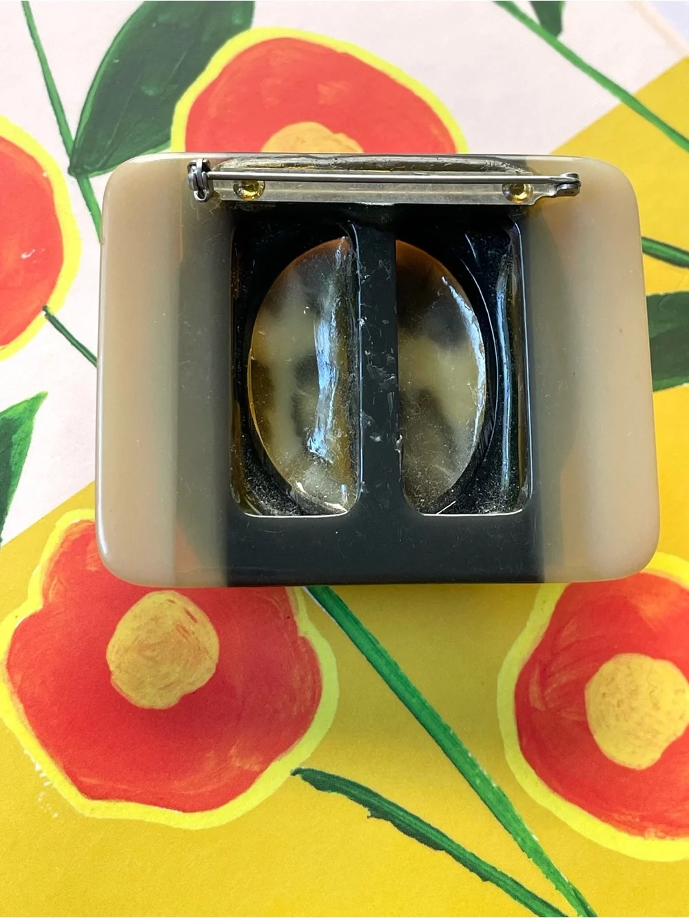 Fabulous vintage stacked plastic brooch Art Deco OOAK upcycled